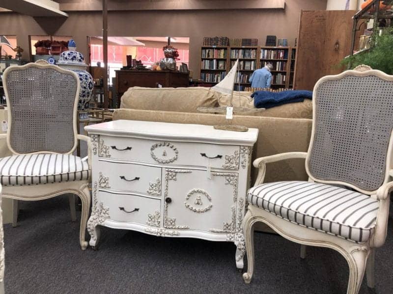 AE Whitewashed antique chest and chairs