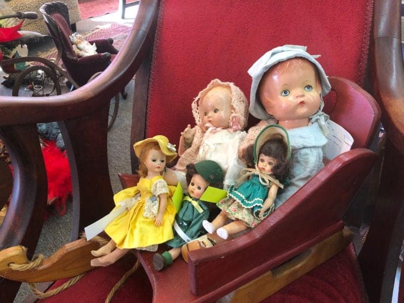 Antique Rocking Chair and Antique Colletible dolls